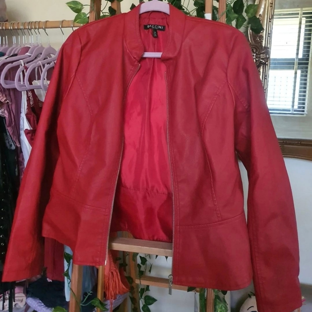 Baccini fire engine red leather jacket